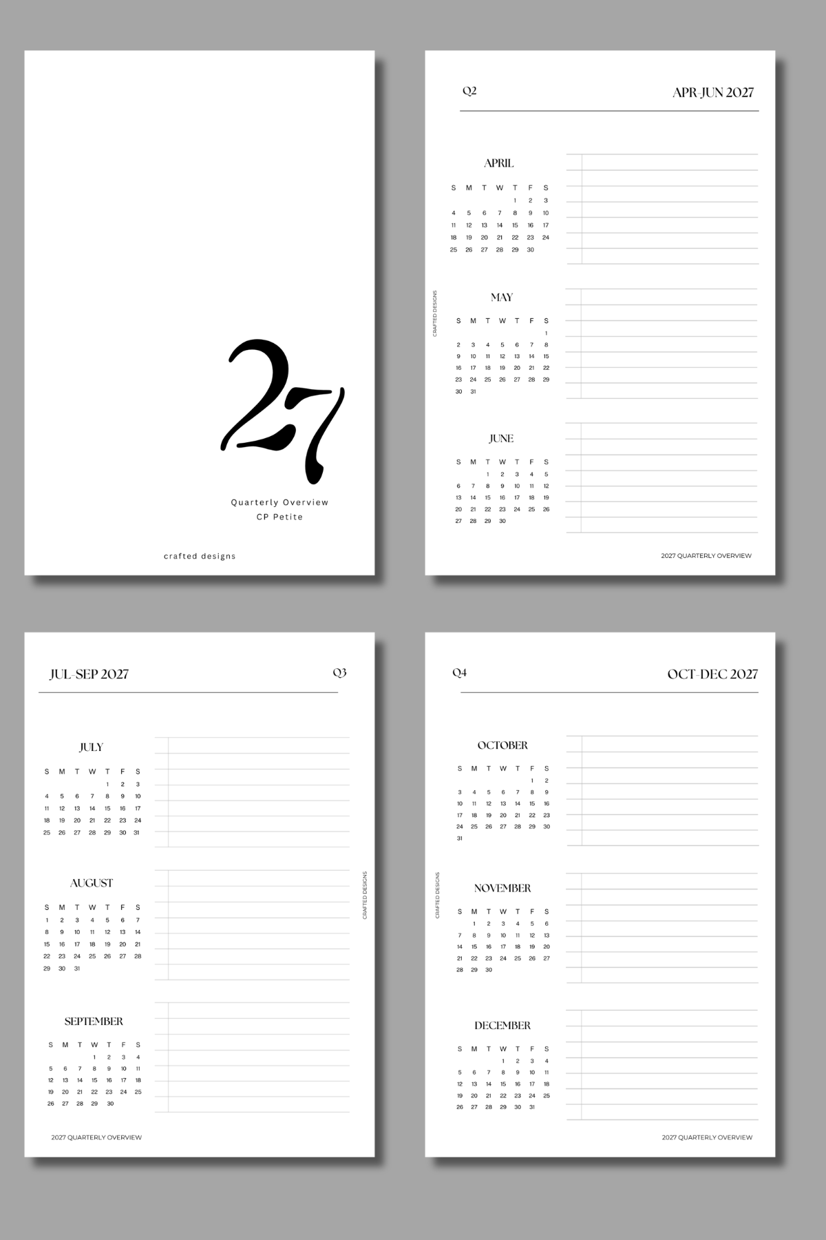 2027 Quarterly Overview Planner Inserts