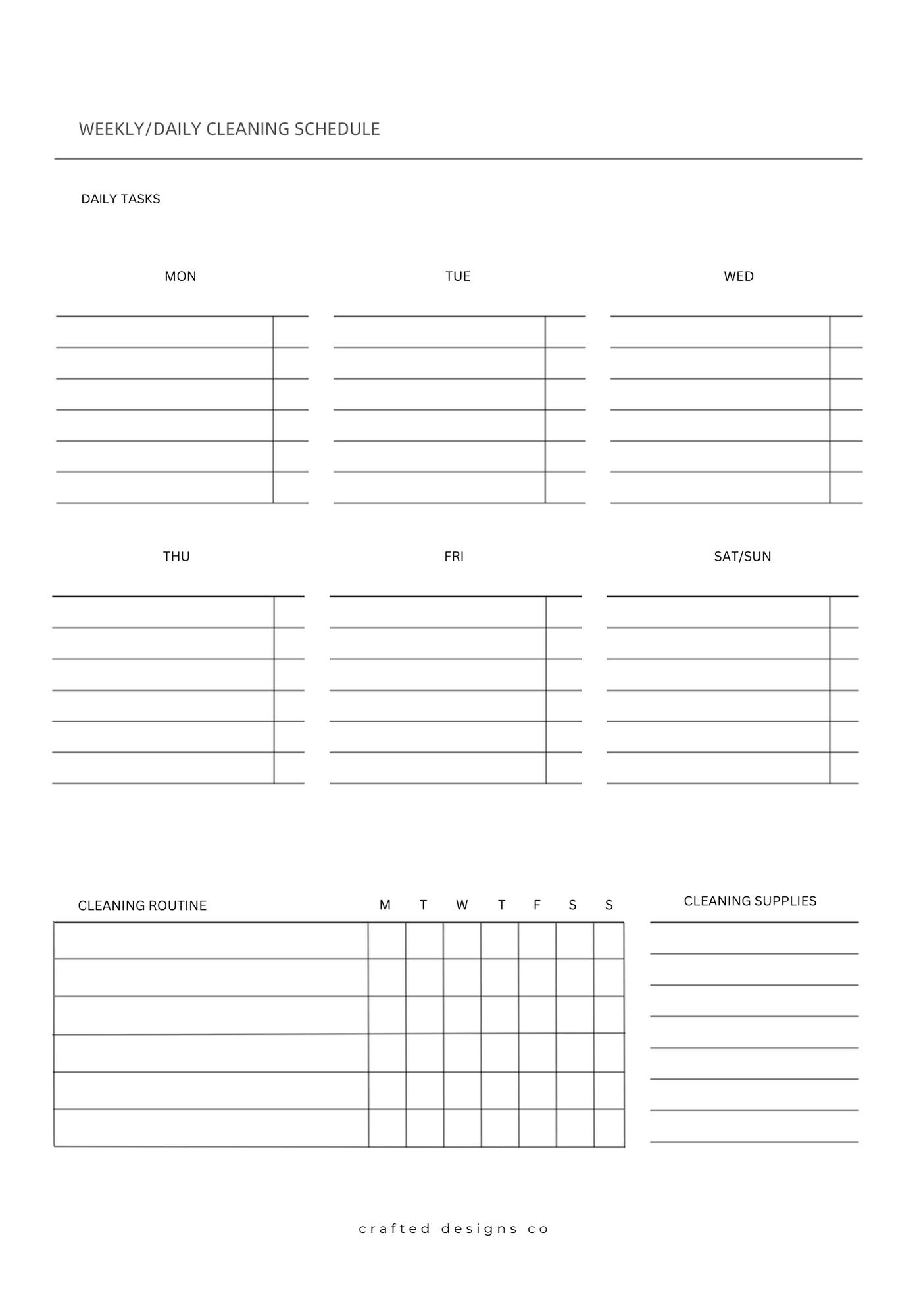 Weekly/Daily Cleaning Schedule