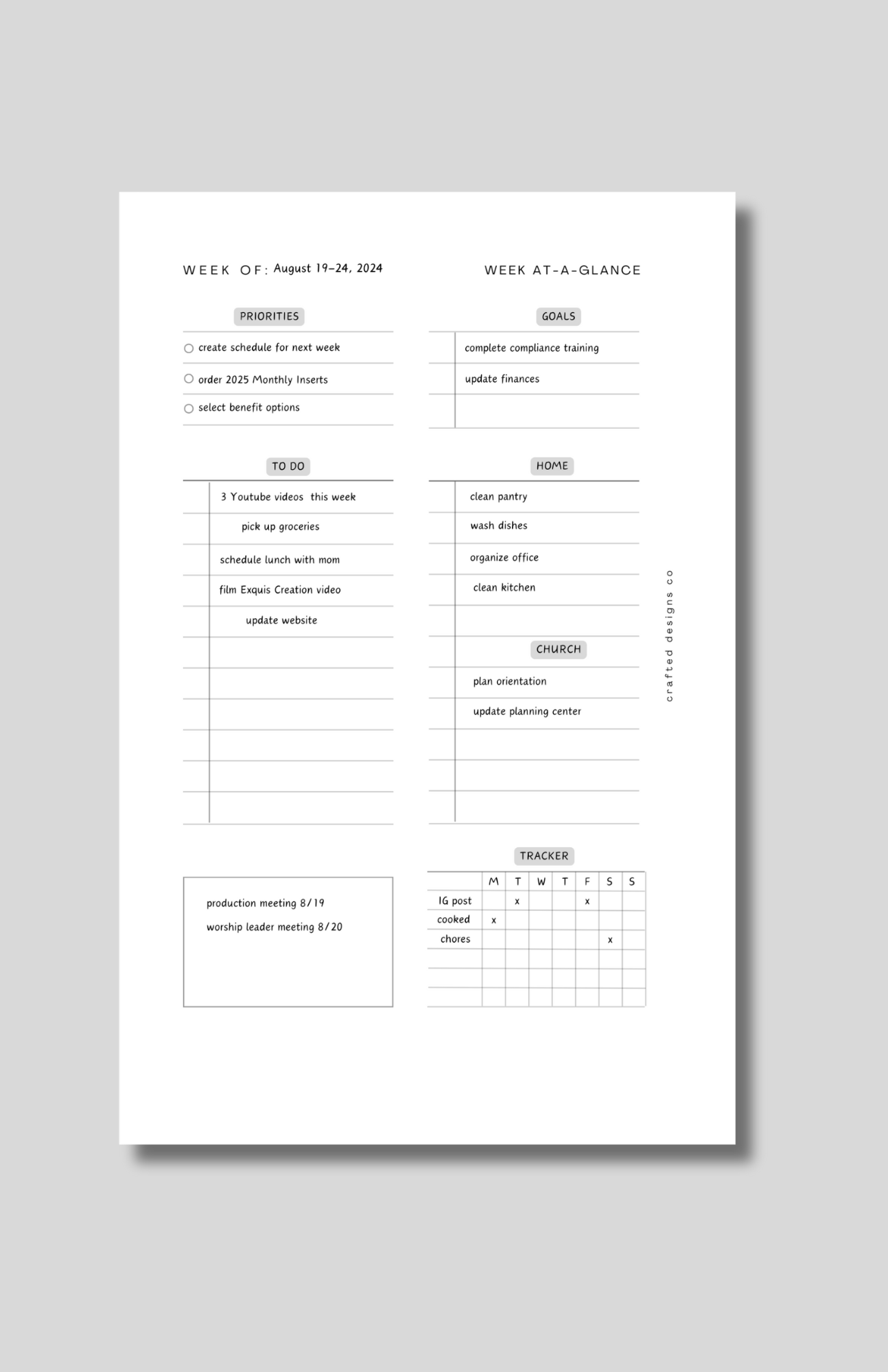 Week At A Glance Insert