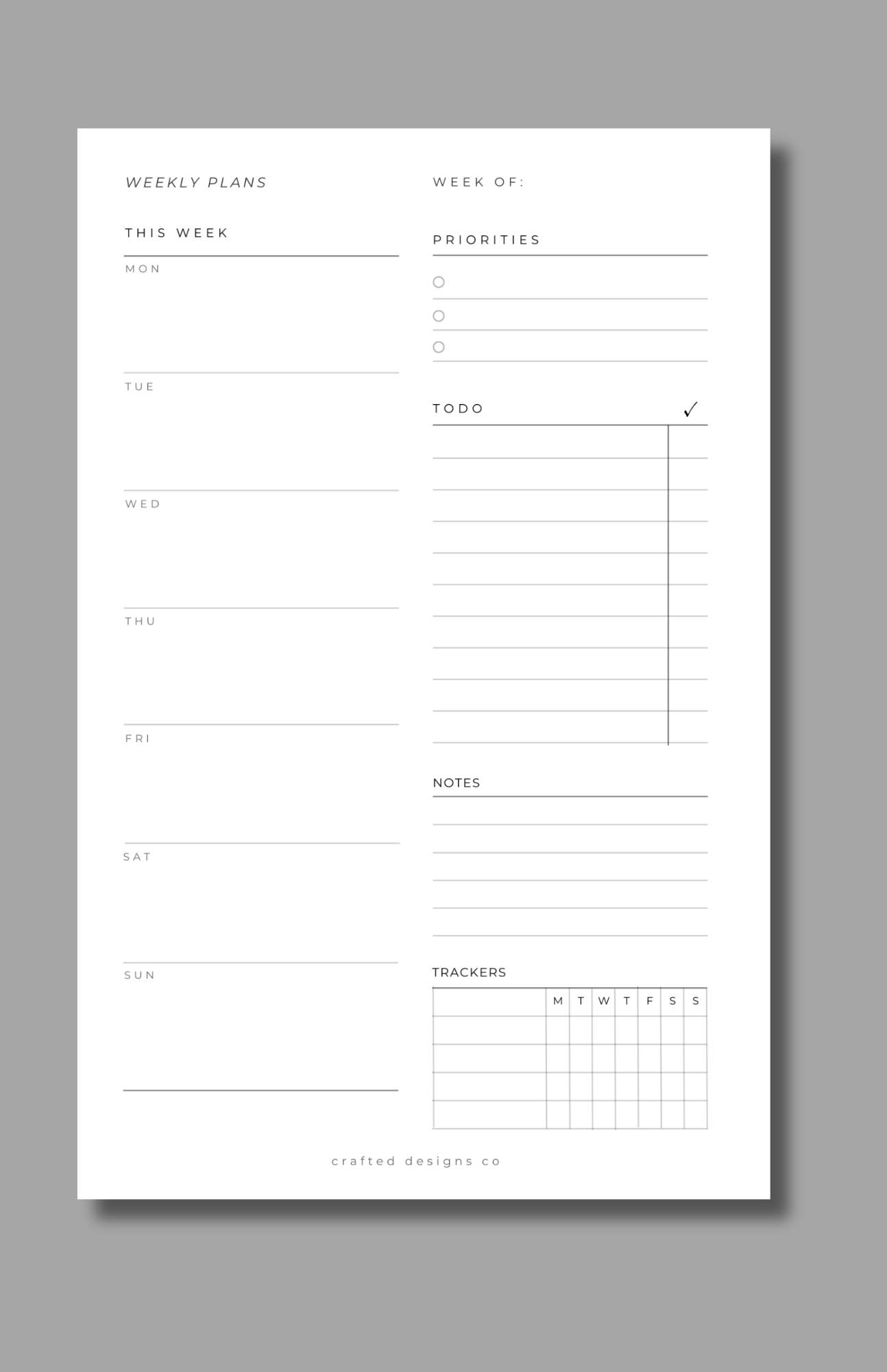 Undated Vertical Weekly Inserts w/ Tracker – Crafted Designs Co