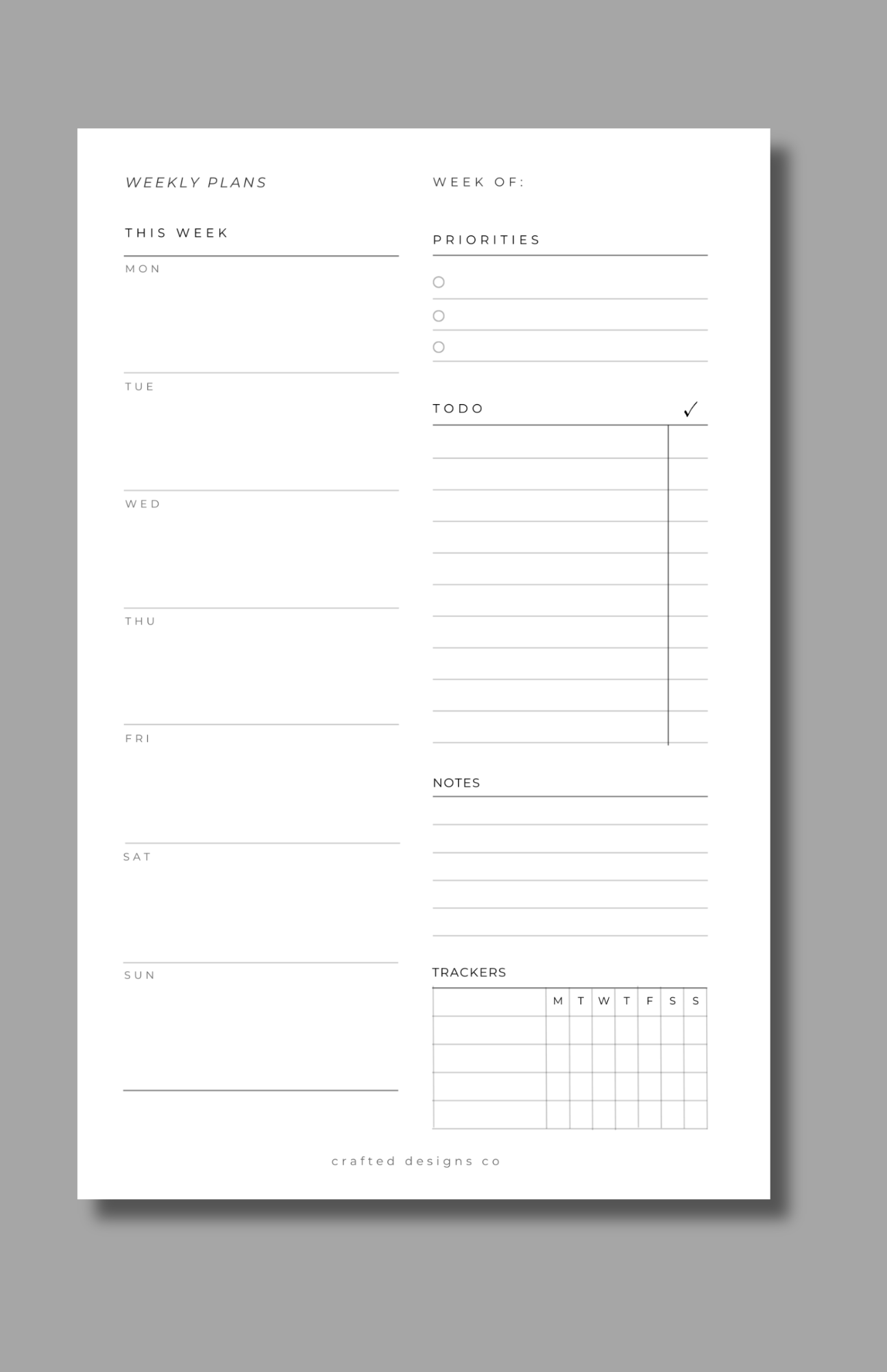 Undated Vertical Weekly Layout w/ Tracker