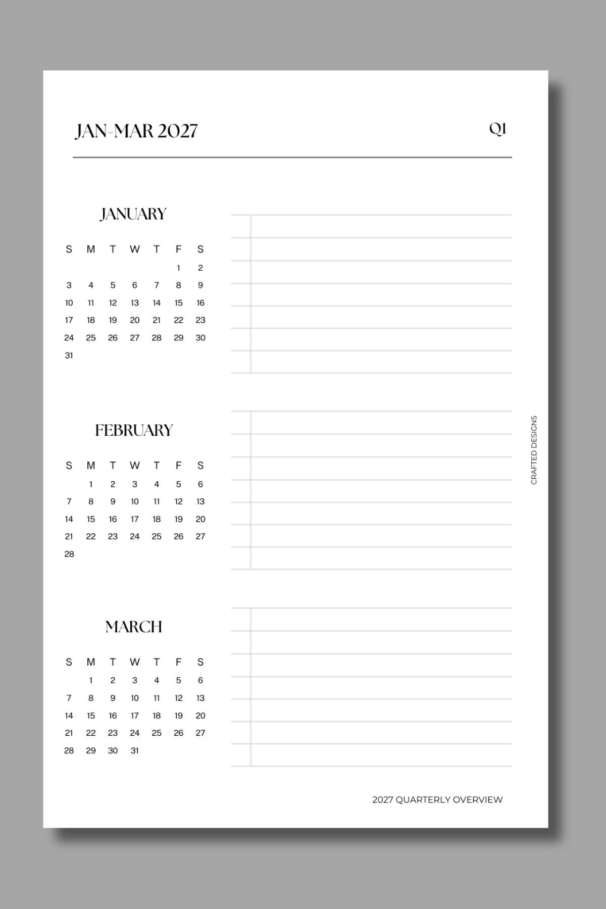 2027 Quarterly Overview Planner Inserts