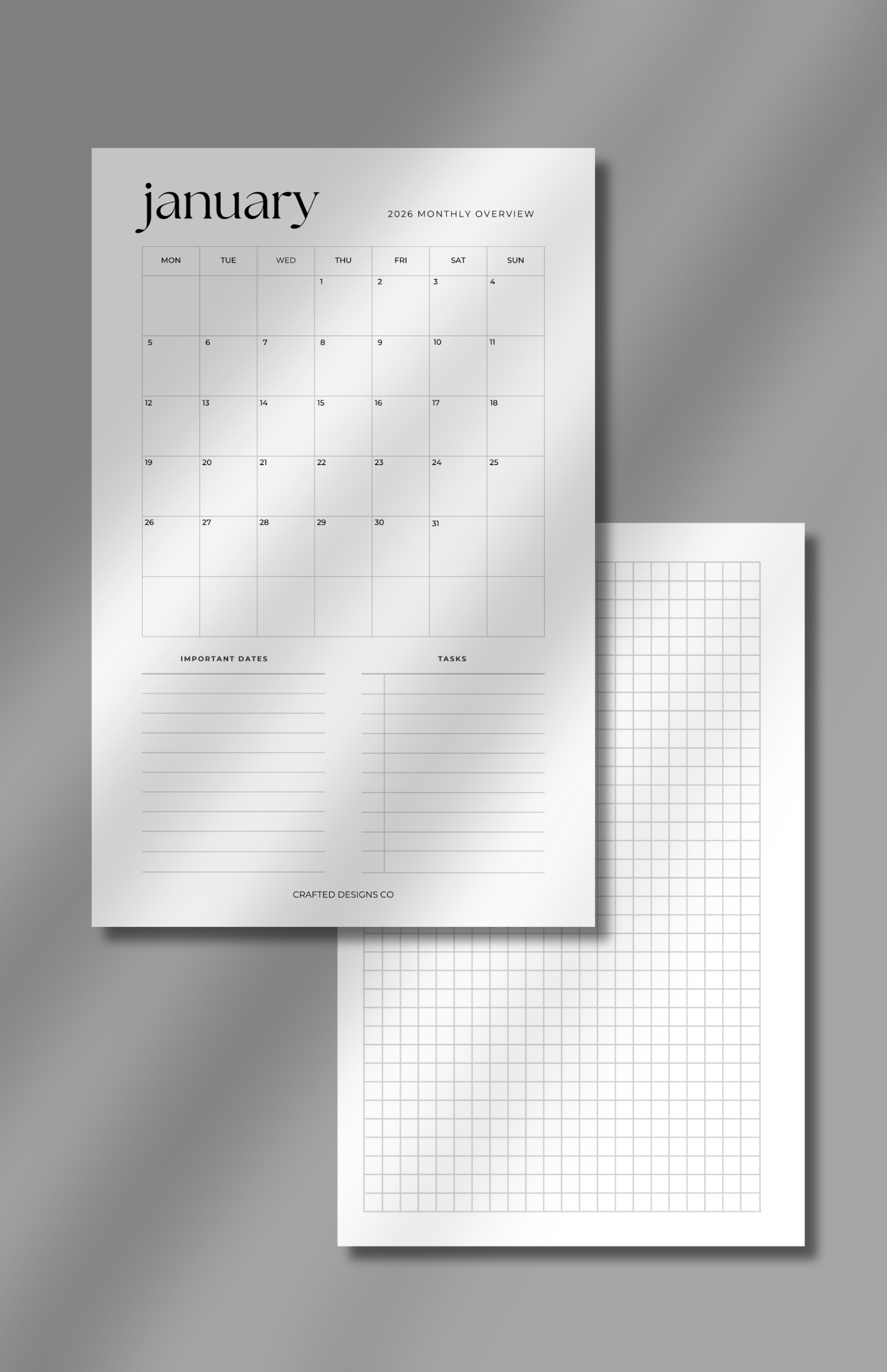 2026 Monthly Overview Calendar