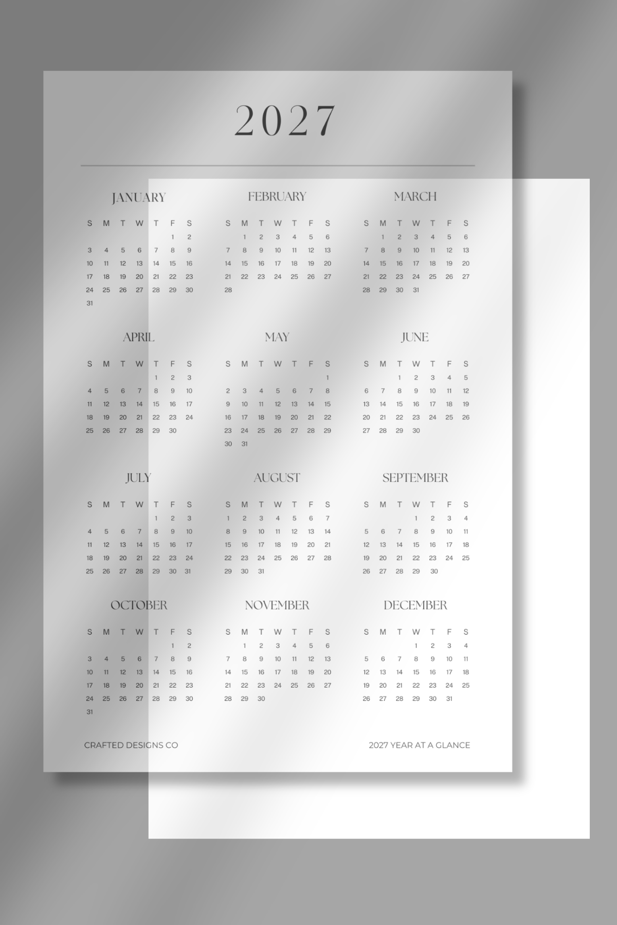 2027 Year At A Glance Dashboard