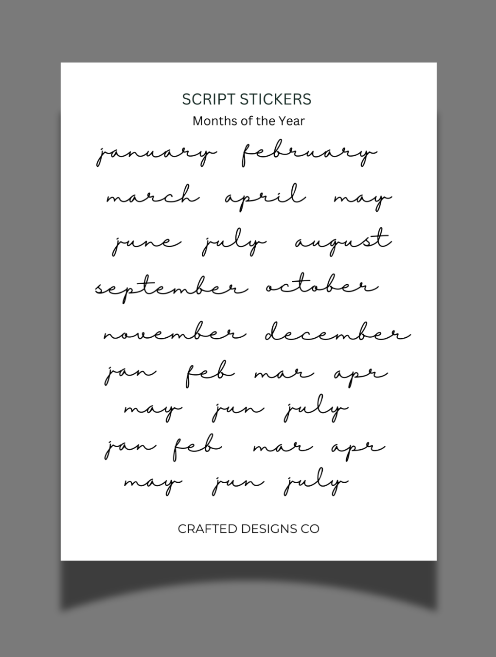 Months of the Year Script Stickers