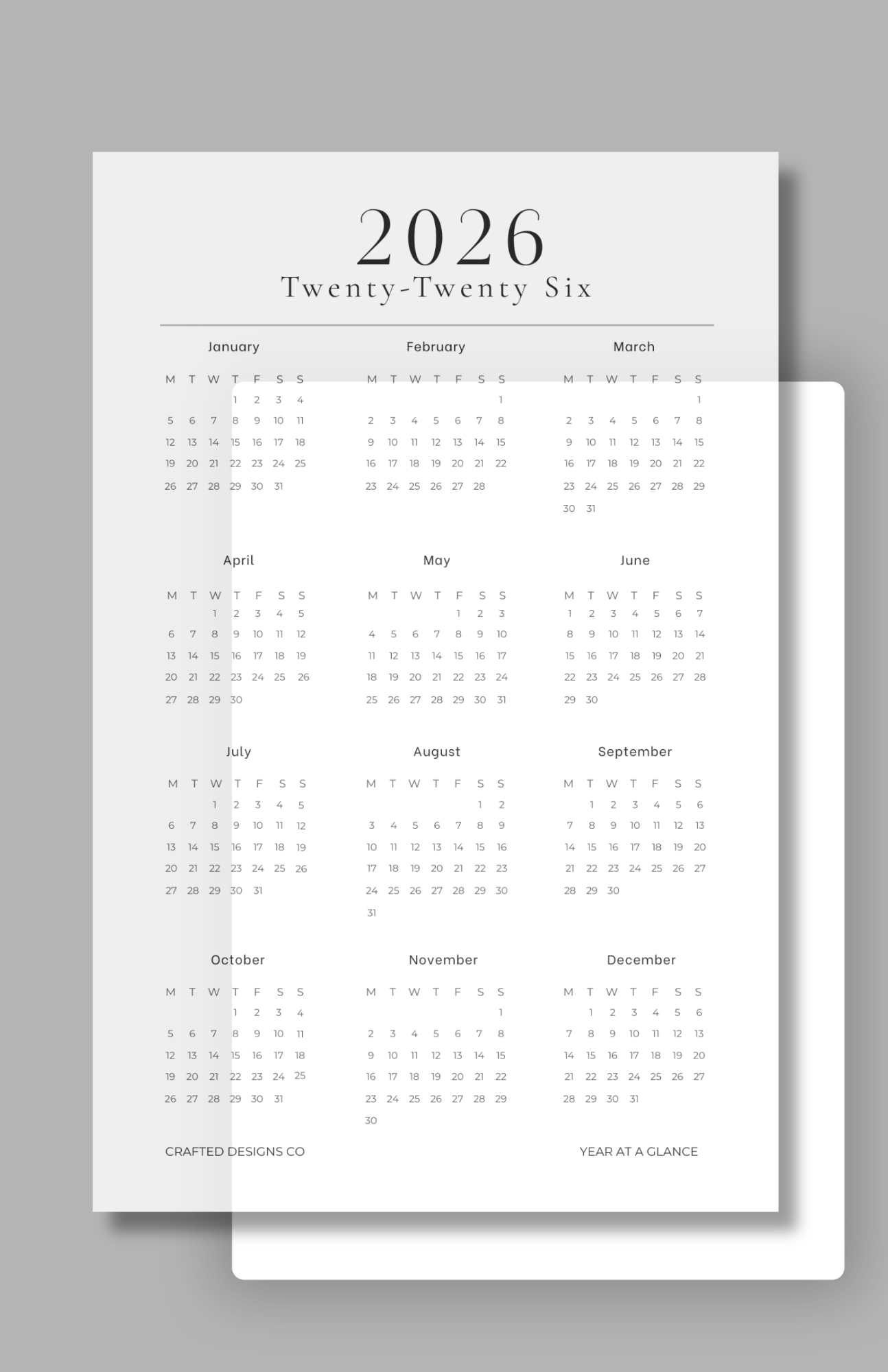 2026 Year At A Glance Dashboard
