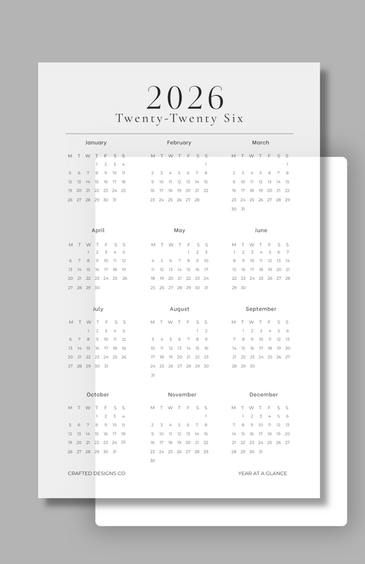 2026 Year At A Glance Dashboard