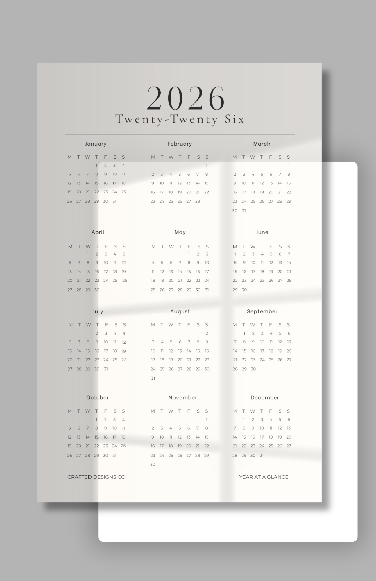 2026 Year At A Glance Dashboard