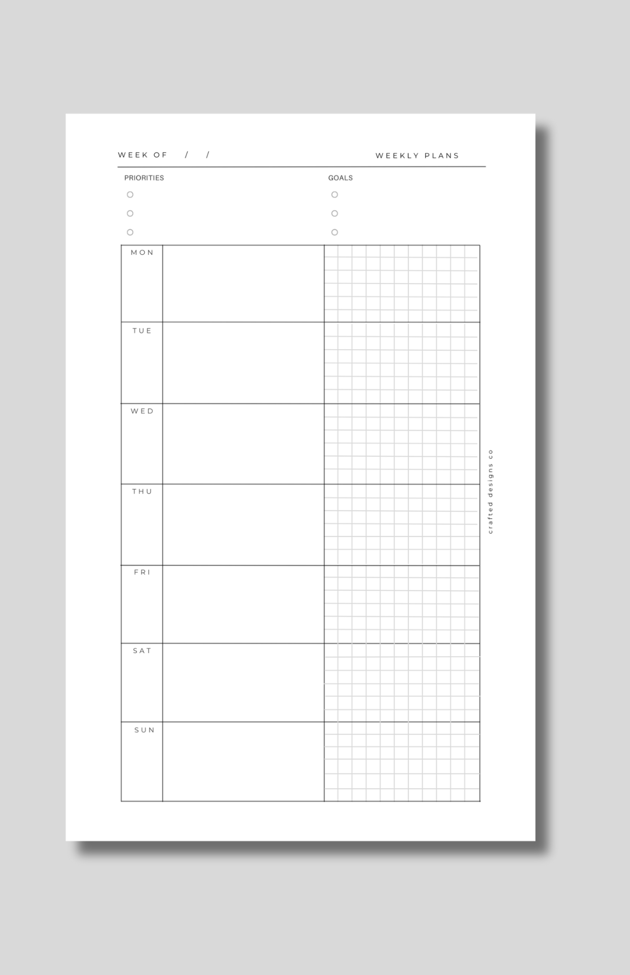 Undated Weekly Horizontal Insert with Notes Page