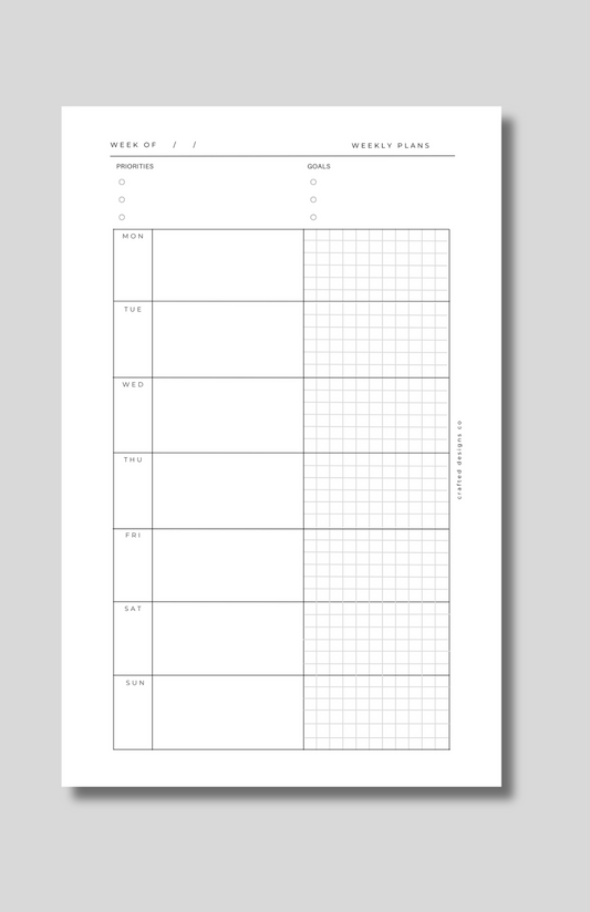 Undated Weekly Horizontal Insert with Notes Page