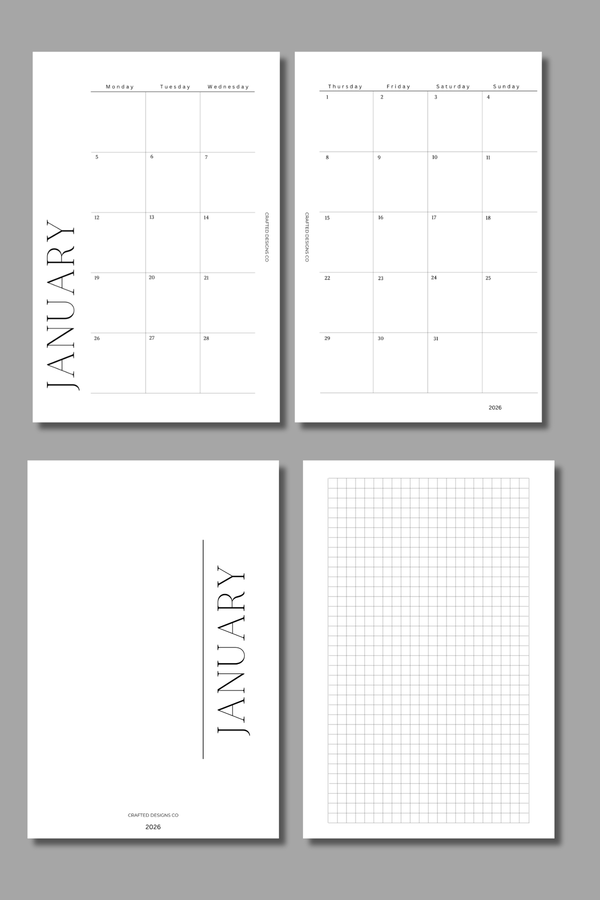 2026 Dated Monthly Insert Monday Start