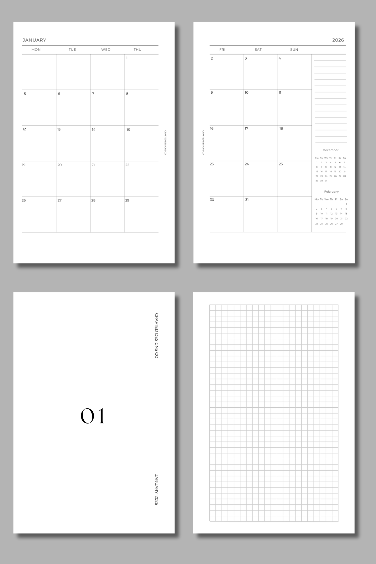 2026 Dated Monthly Calendar (w/Notes)