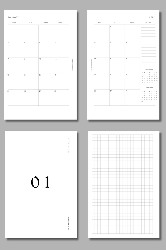 2027 Monthly Calendar with Notes
