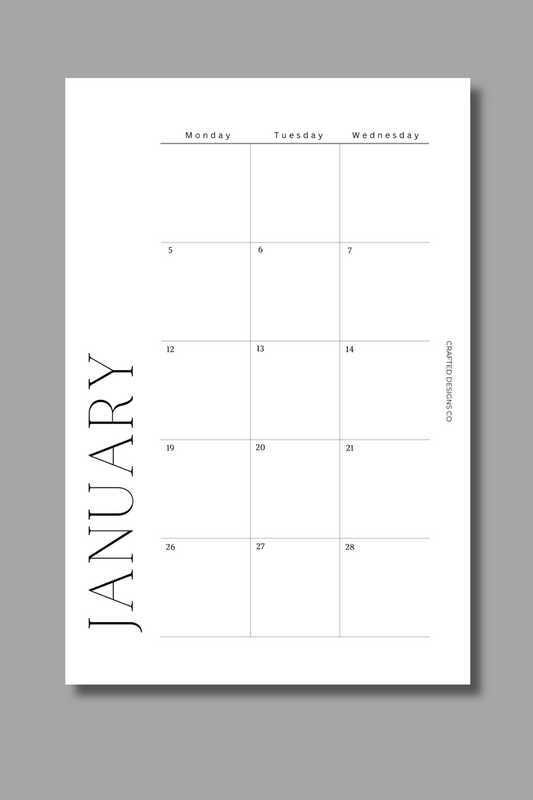 2026 Dated Monthly Insert Monday Start