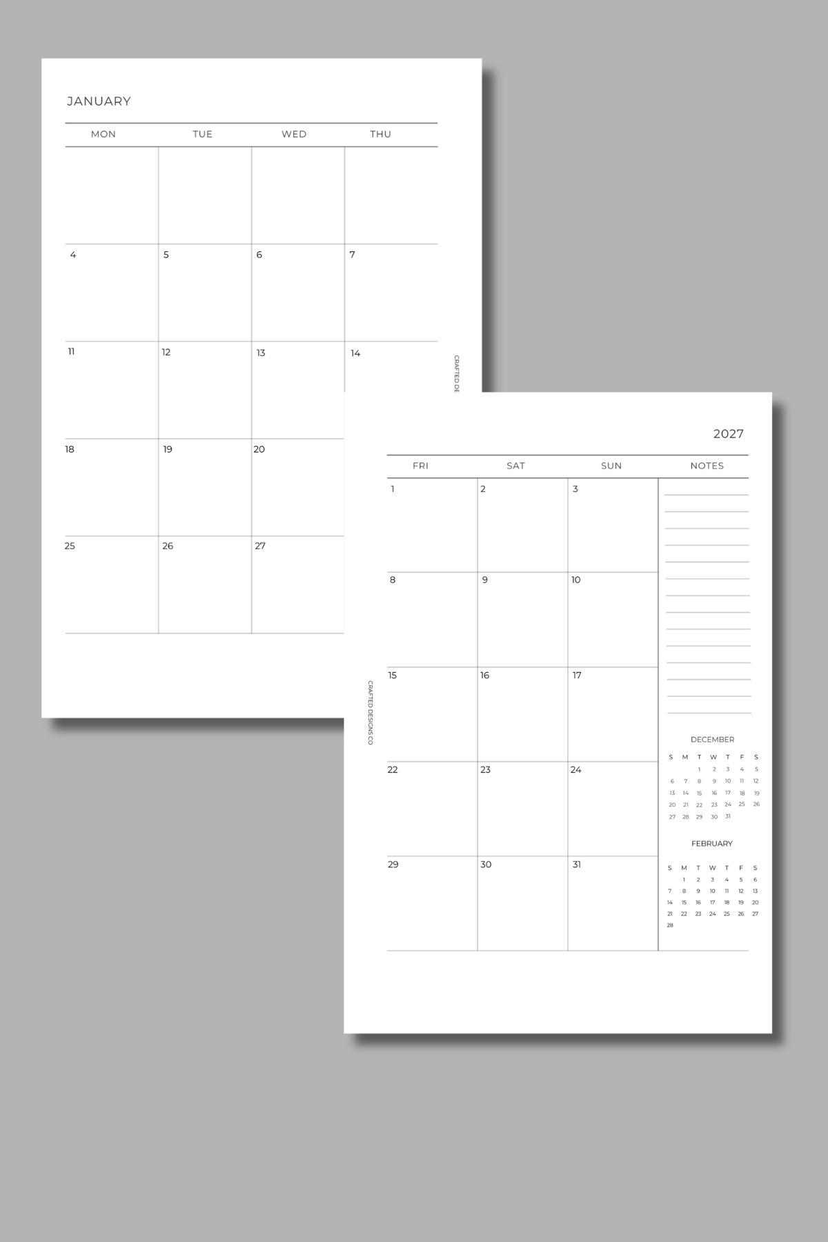 2027 Monthly Calendar with Notes