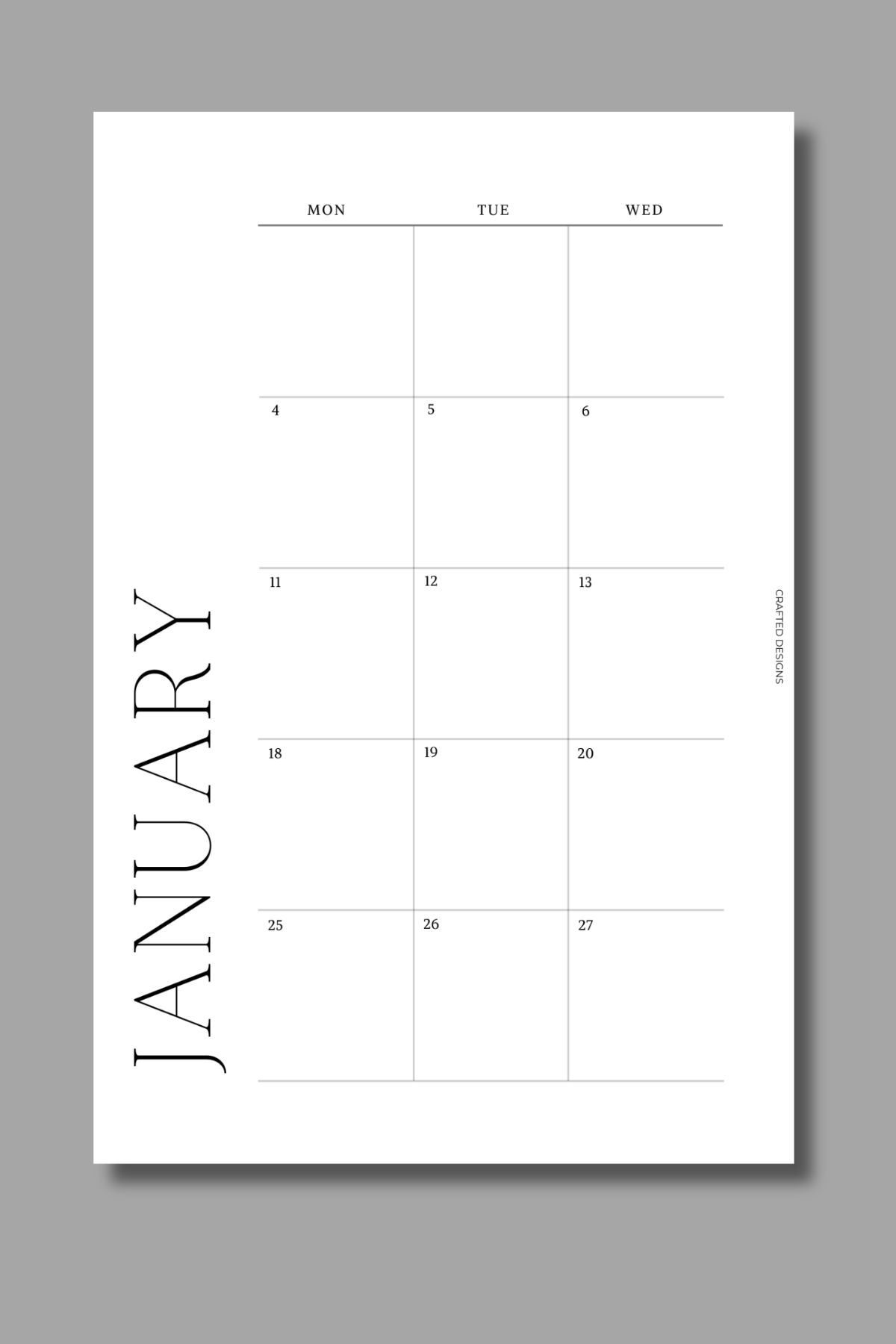 2027 Dated Monthly Calendar Insert