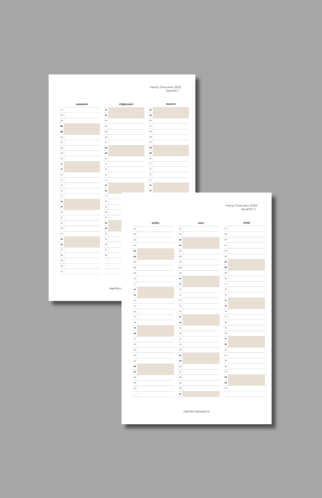 2025 Vertical Yearly Overview Calendar