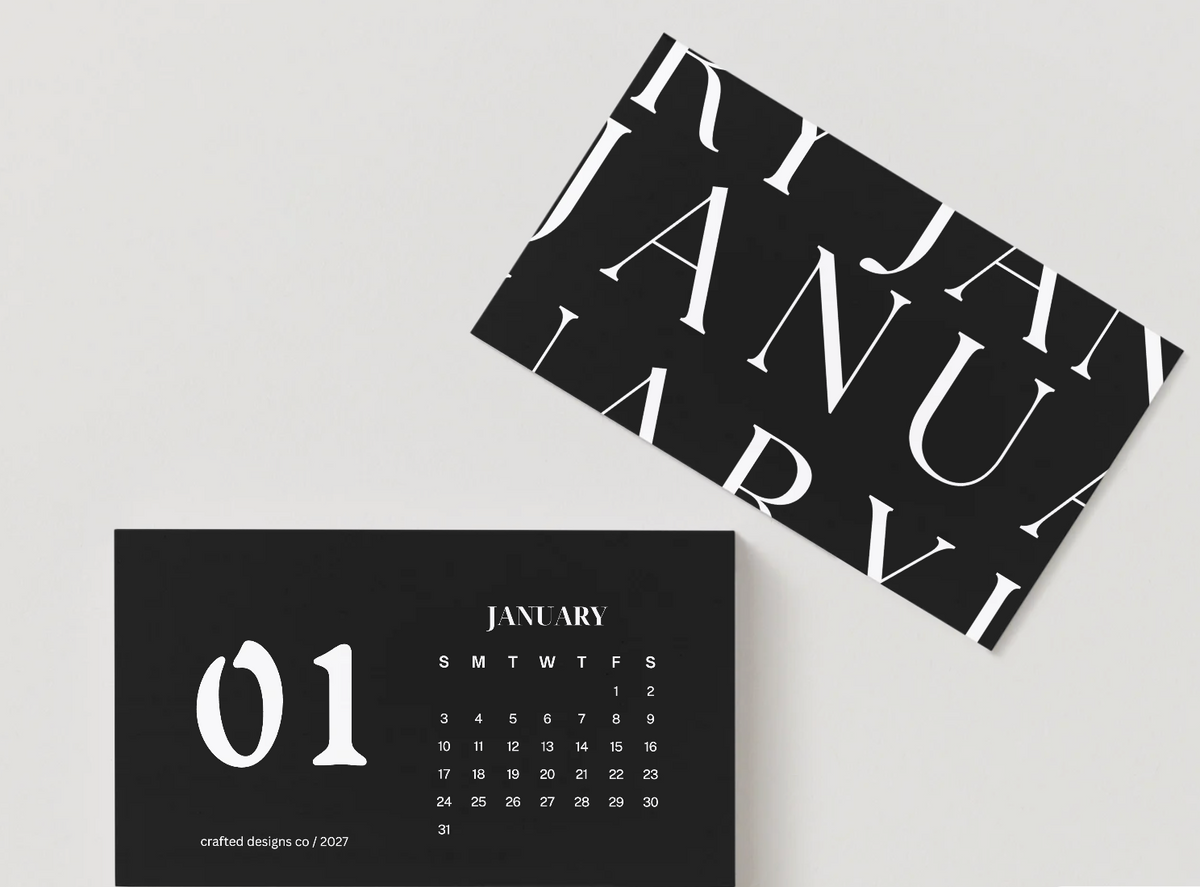 2027 BLACK AND WHITE CALENDAR CARDS