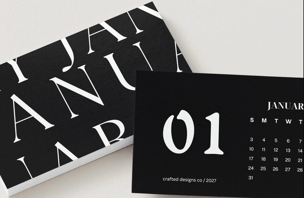 2027 BLACK AND WHITE CALENDAR CARDS
