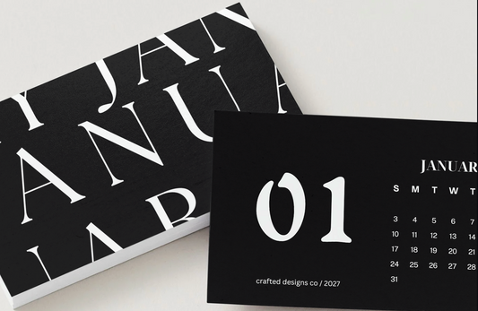 2027 Black and White Calendar Cards