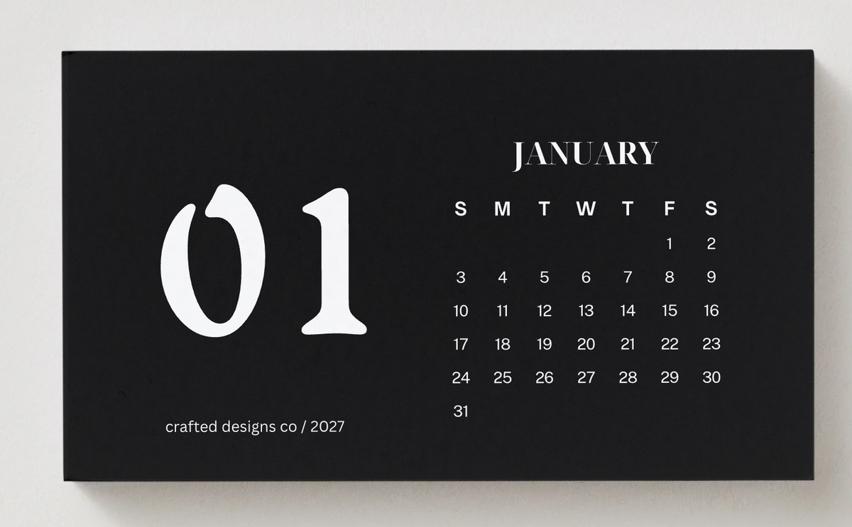 2027 BLACK AND WHITE CALENDAR CARDS