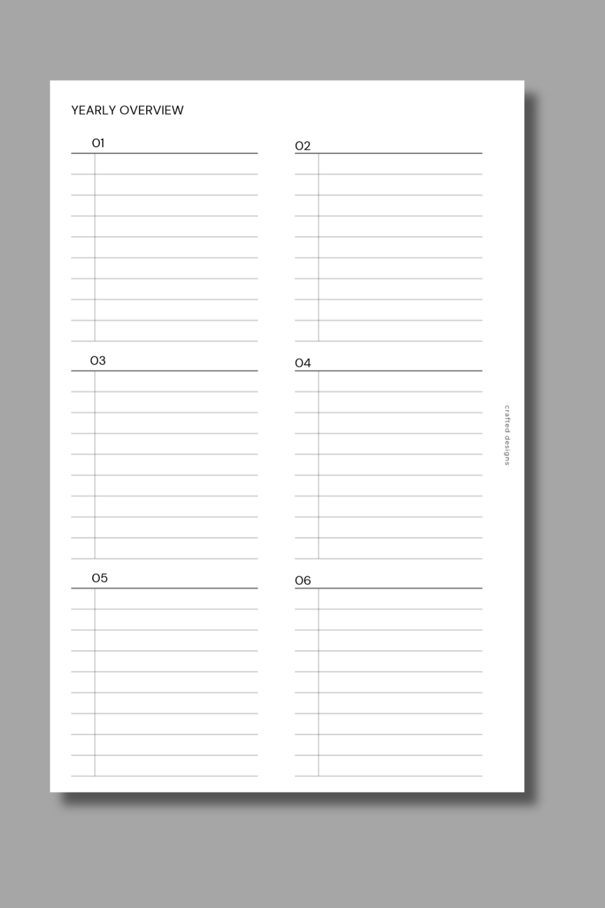Undated Yearly Overview Planner Insert